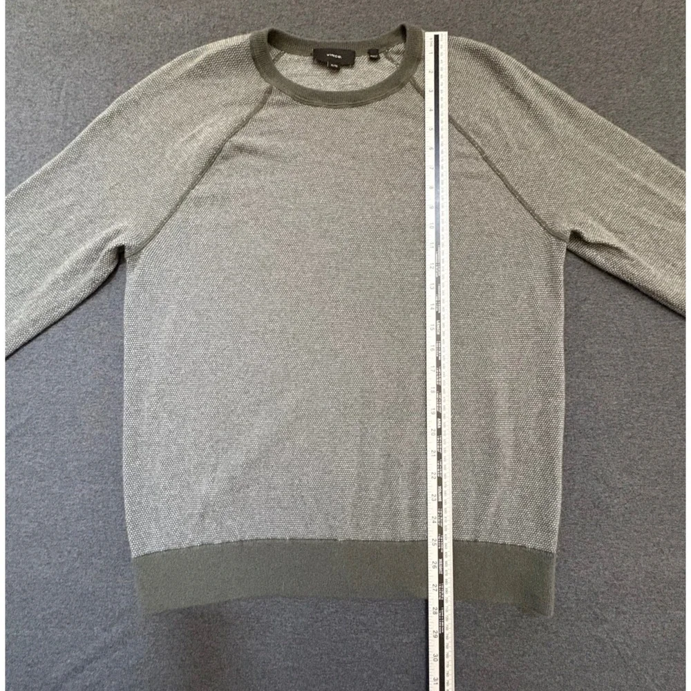 Vince Mens XL Wool Cashmere Birdseye Knit Crewneck Sweater Olive Gray Raglan
